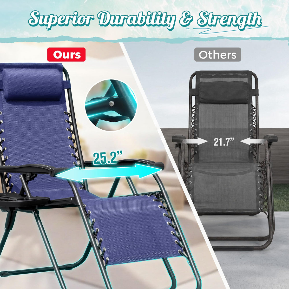 Zero Gravity Chair with Cup Holder Pillows Set of 2 Blue S548886