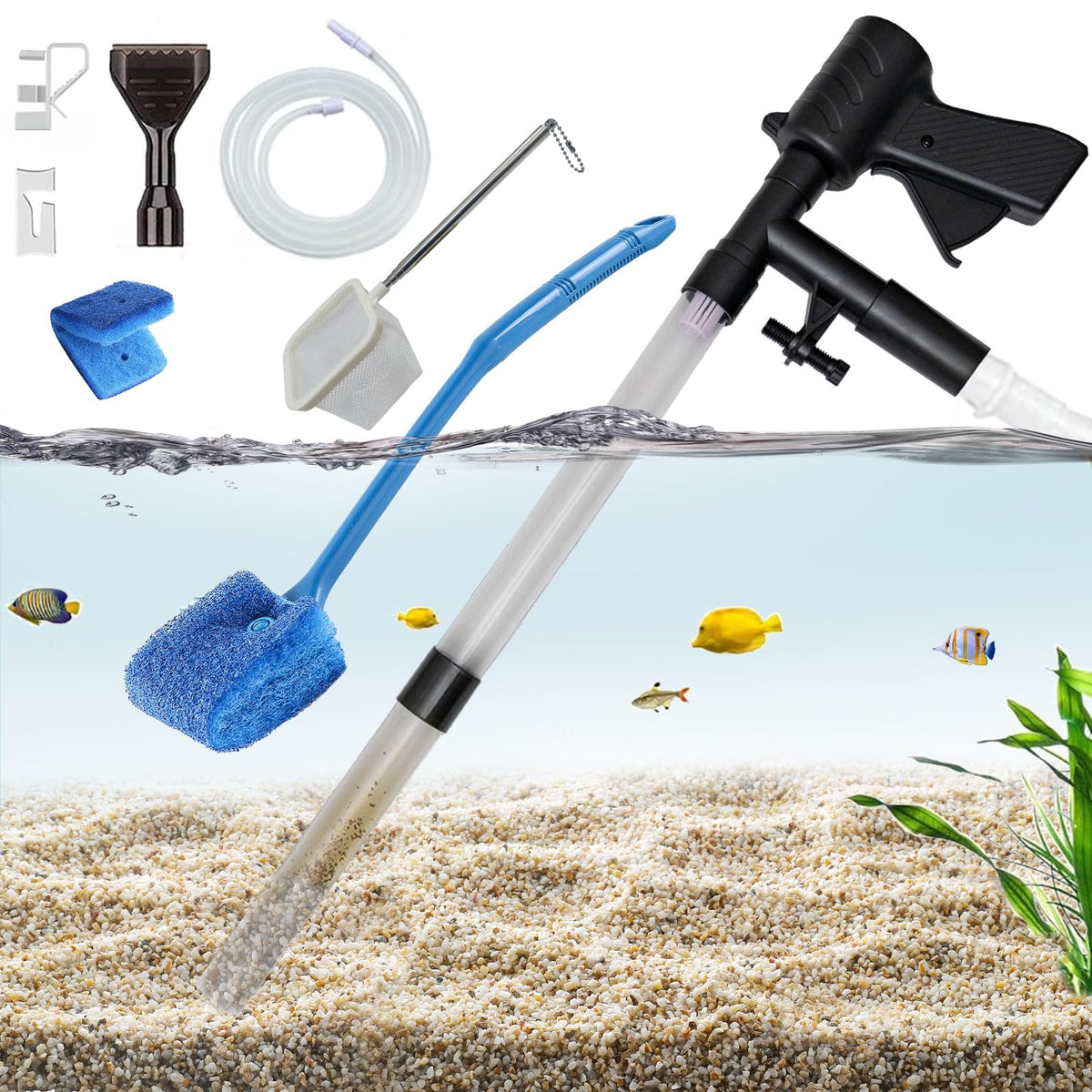 Aquarium Gravel Cleaner with 6Ft Water Hose and Skimmer Net L8518