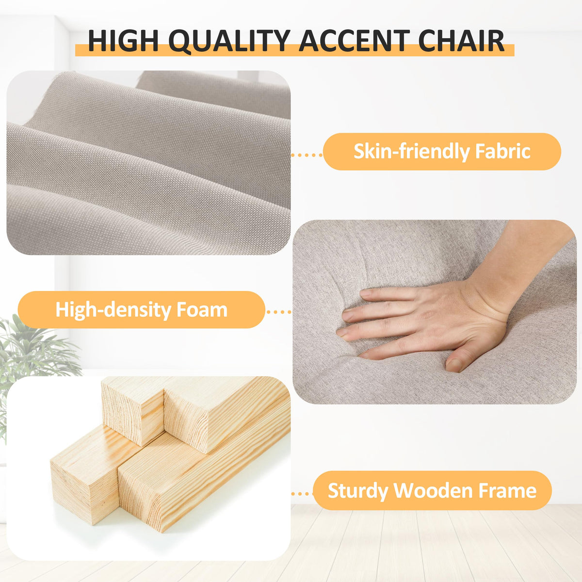 Beige Mid-Century Modern Accent Chairs Set of 2 Q1456