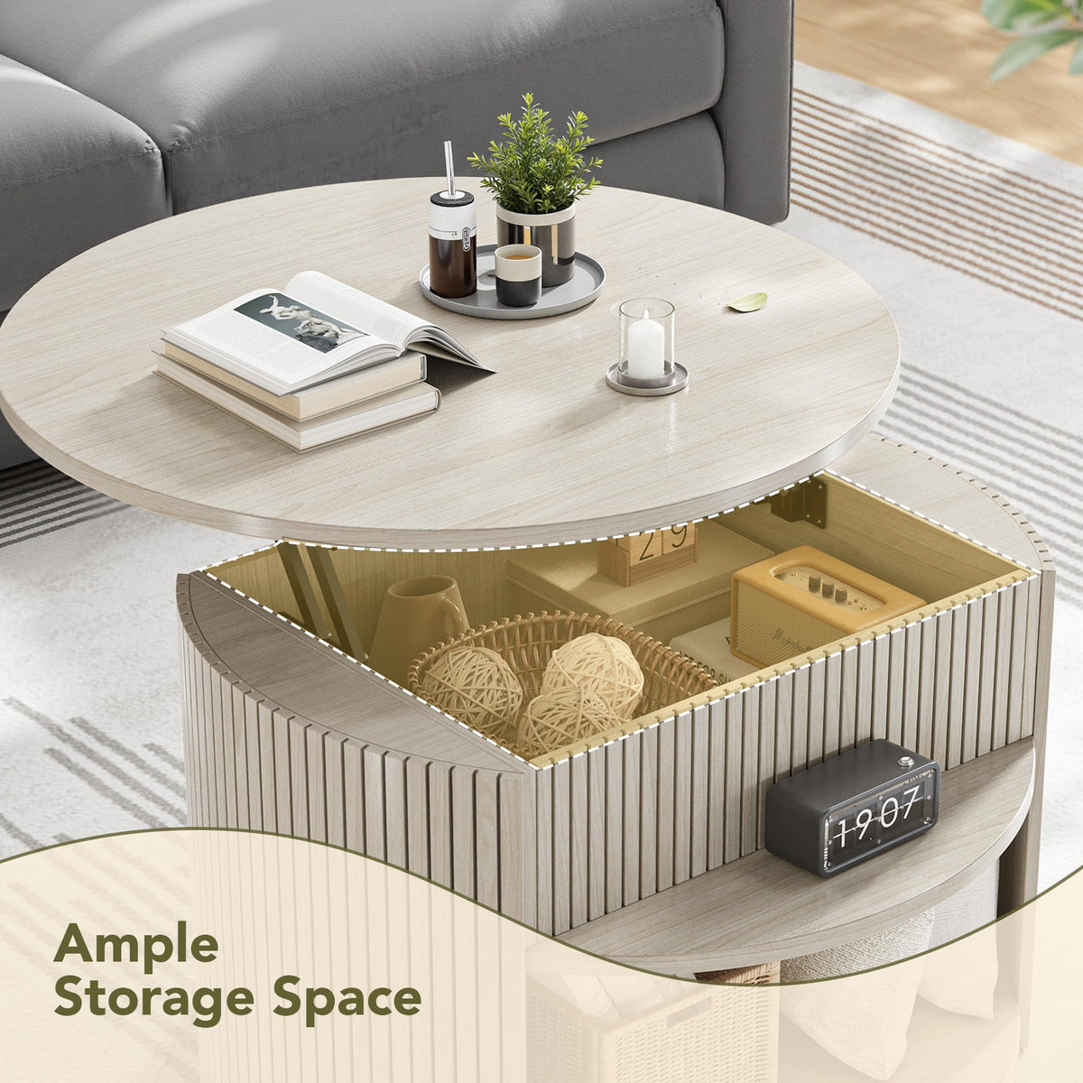 Round Lift Top Coffee Table with Storage G255