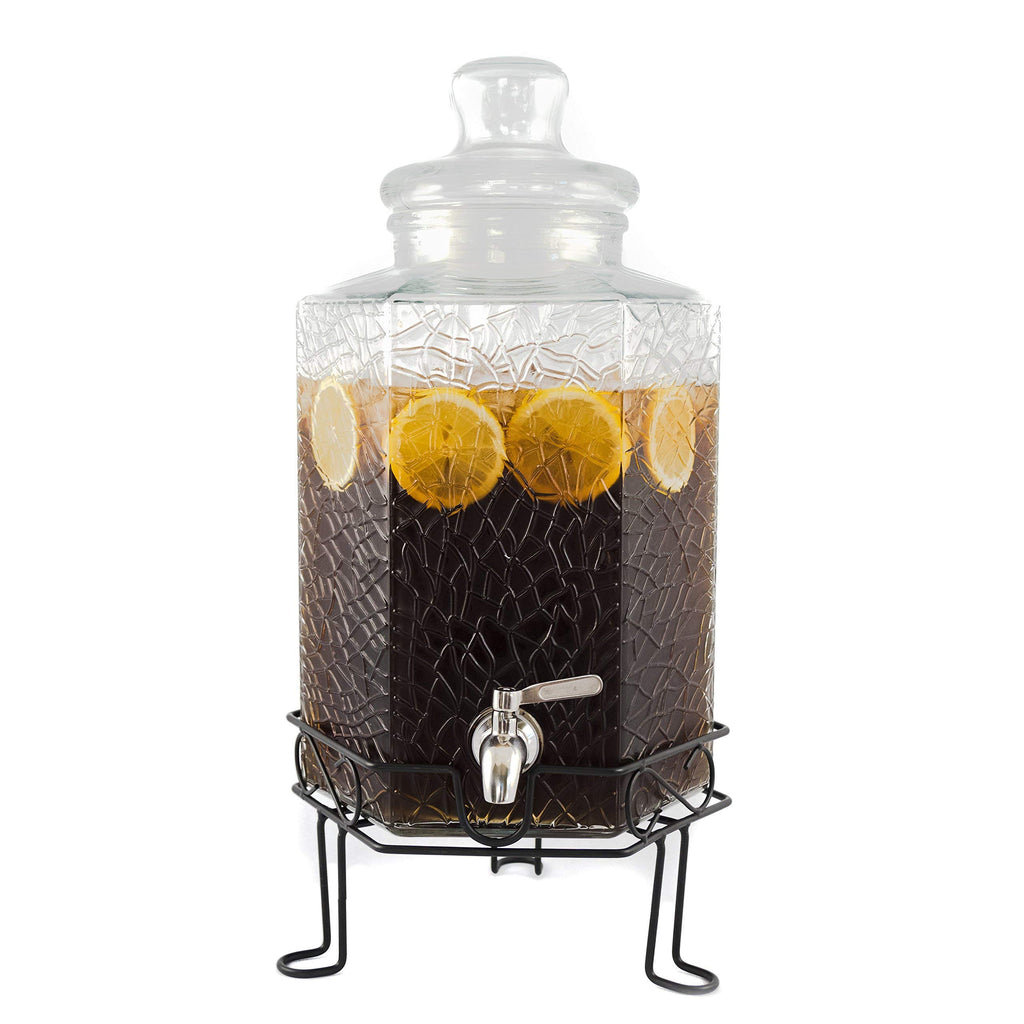 2.5 Gallon Glass Beverage Dispenser with Spigot and Stand L6000