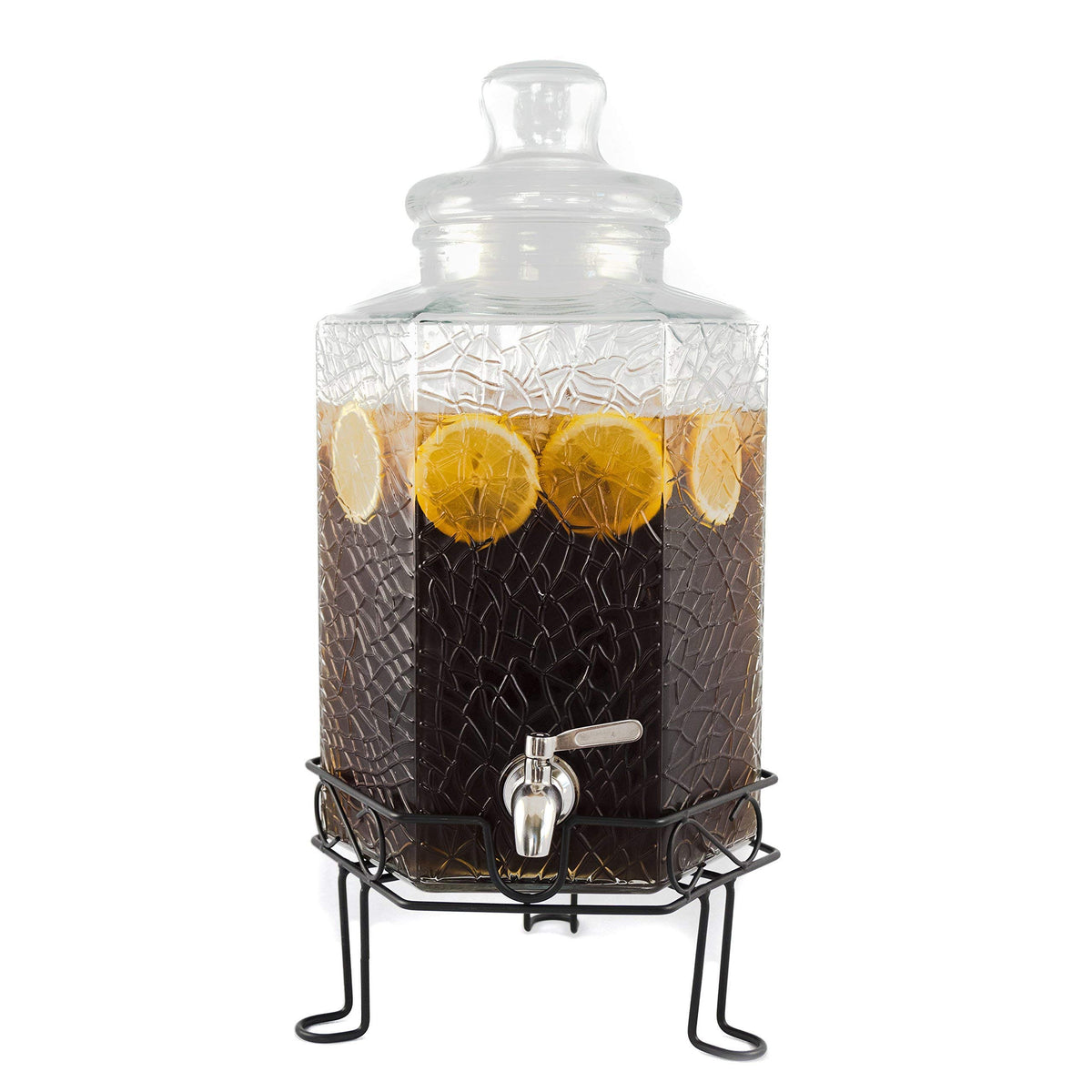 2.5 Gallon Glass Beverage Dispenser with Spigot and Stand L6000