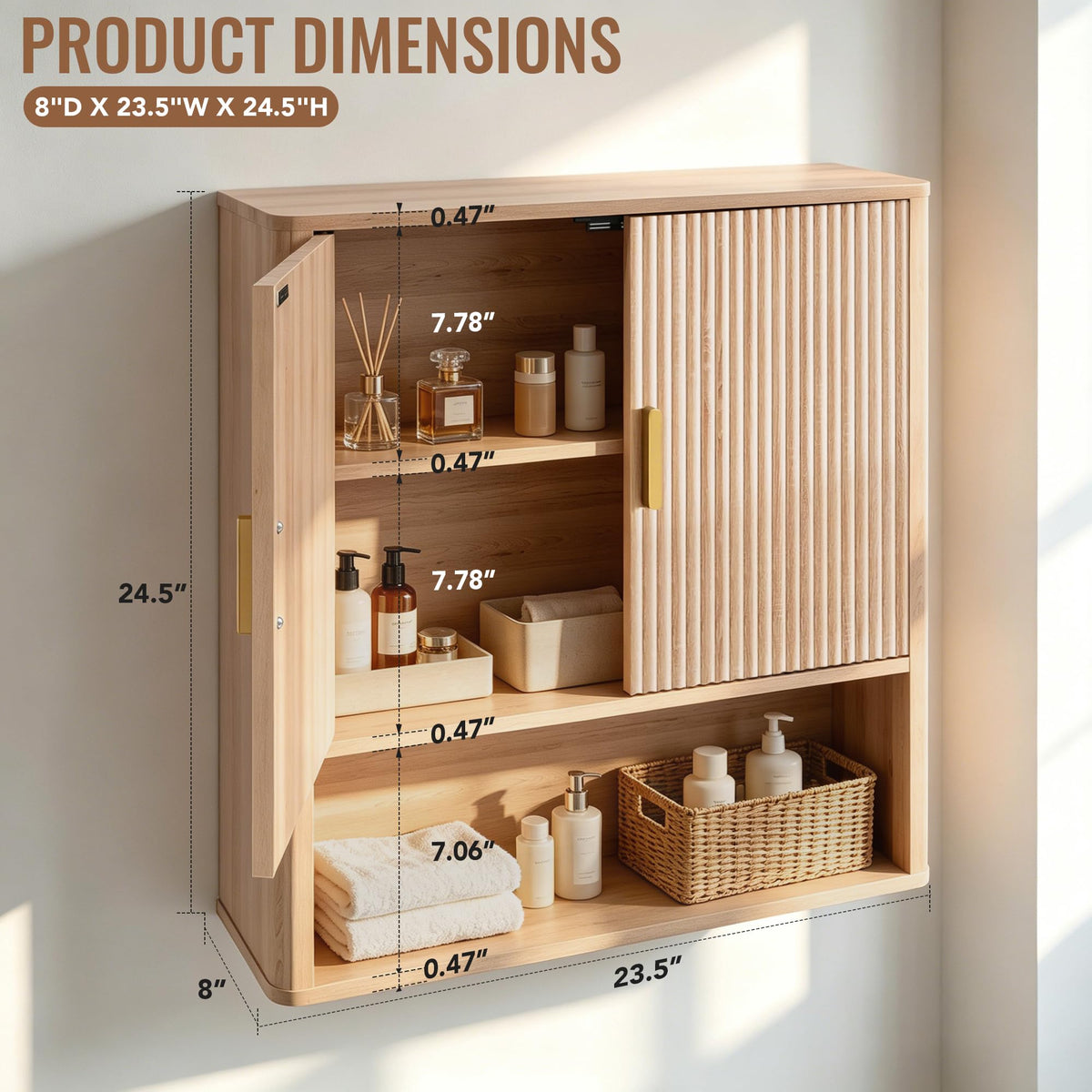 Bathroom Storage Wall Cabinet with Adjustable Wood Shelf & Doors S592