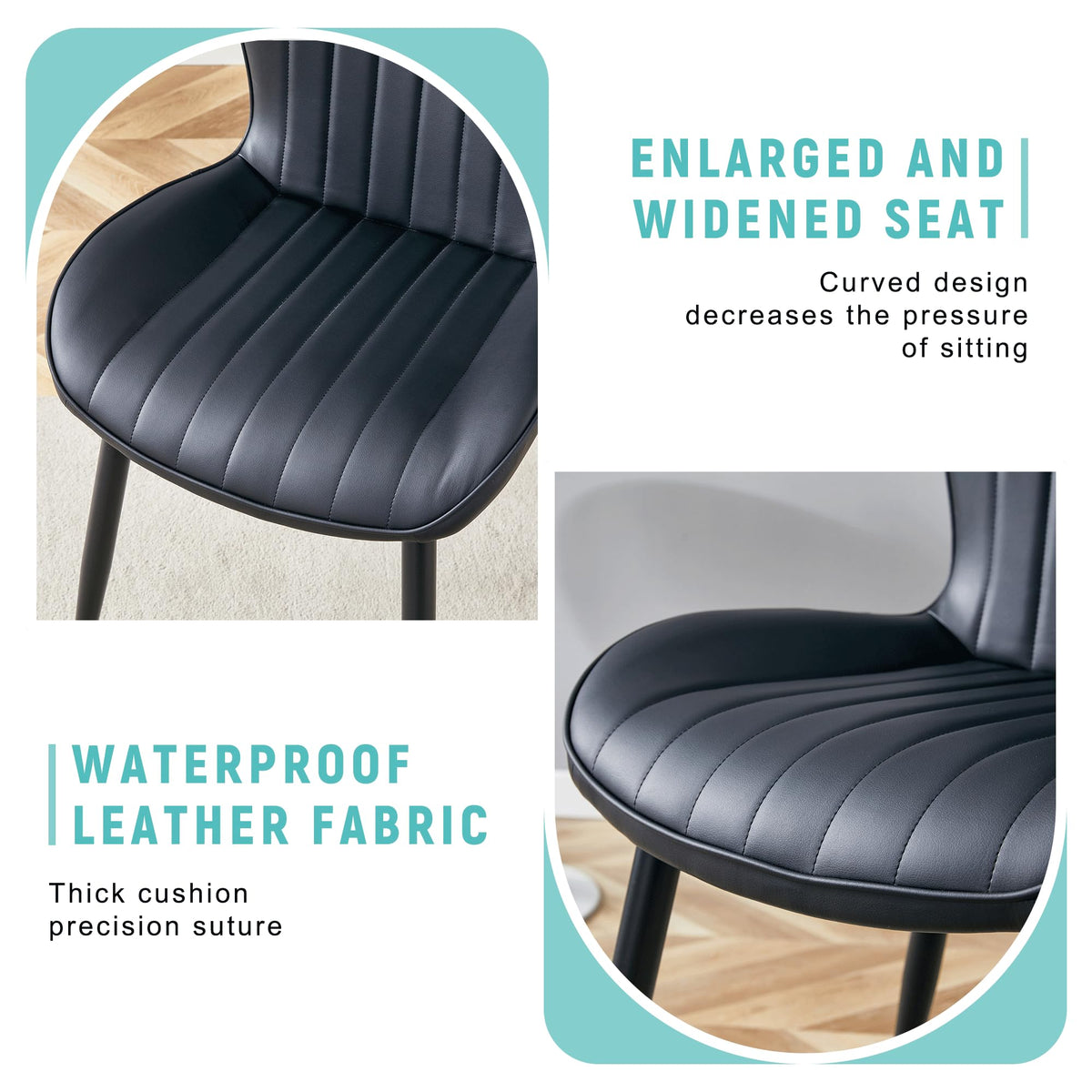 Black Dining Chairs Set of 4 PU Leather Metal Leg K63162