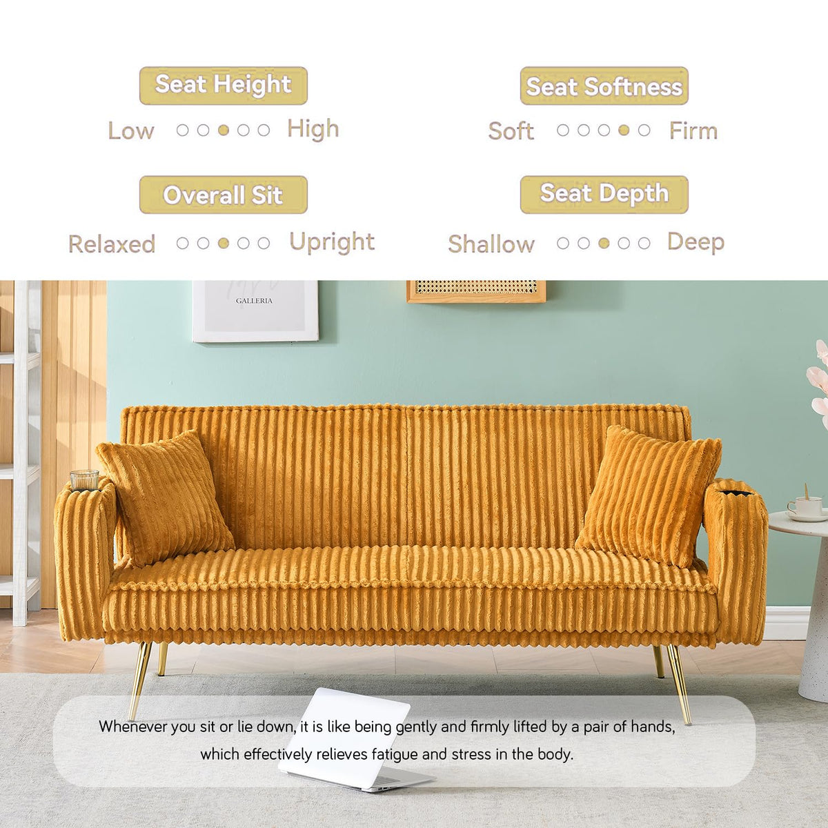 Orange Velvet Convertible Sofa Bed U694104
