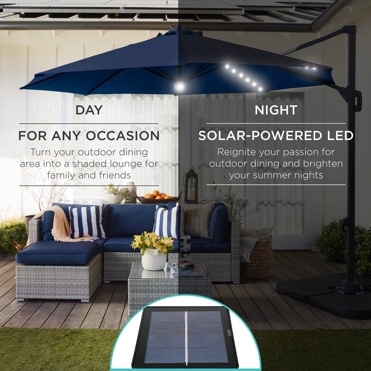 10ft Solar LED Cantilever Patio Umbrella G158