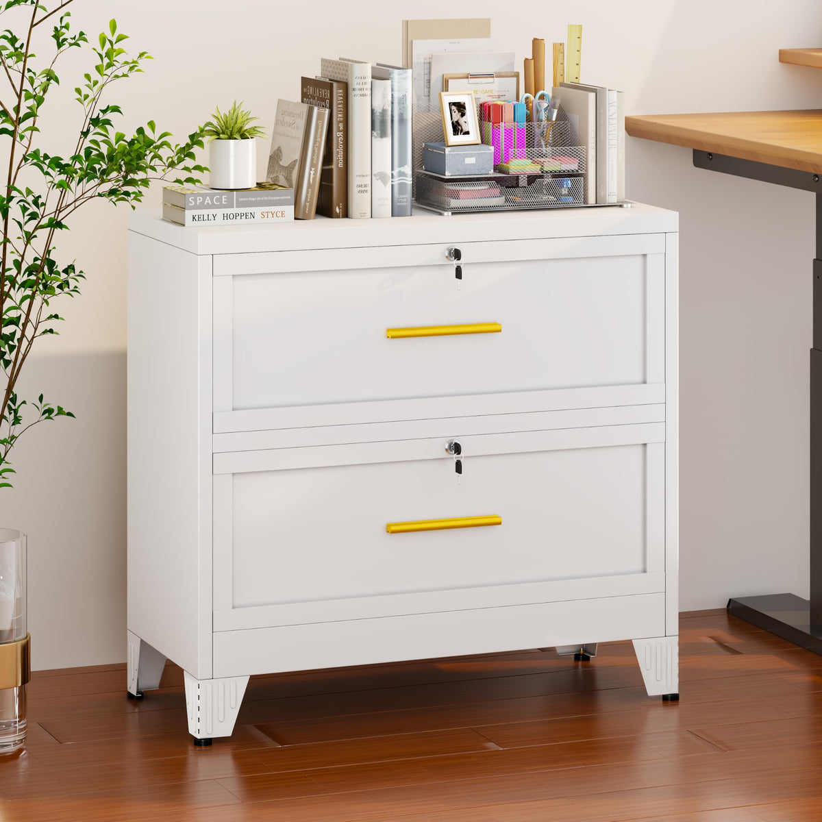 White 2 Drawer Metal Lateral File Cabinet with Lock M422010