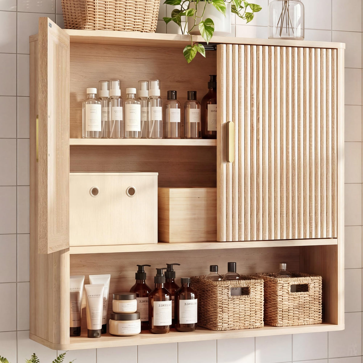 Bathroom Storage Wall Cabinet with Adjustable Wood Shelf & Doors S592