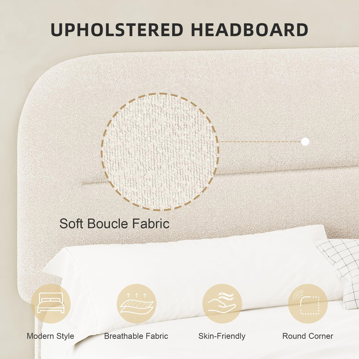 Cream Boucle Upholstered Queen Platform Bed P47600