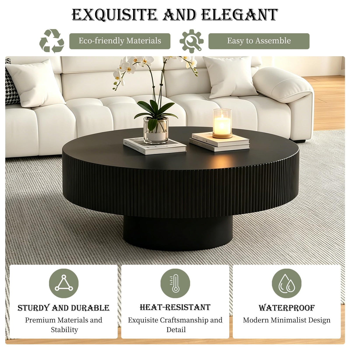Black Round Pedestal Coffee Table P8881