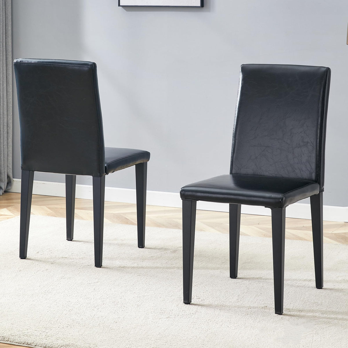 Black PU Leather Upholstered Dining Chairs Set of 2 with Metal Legs D84124
