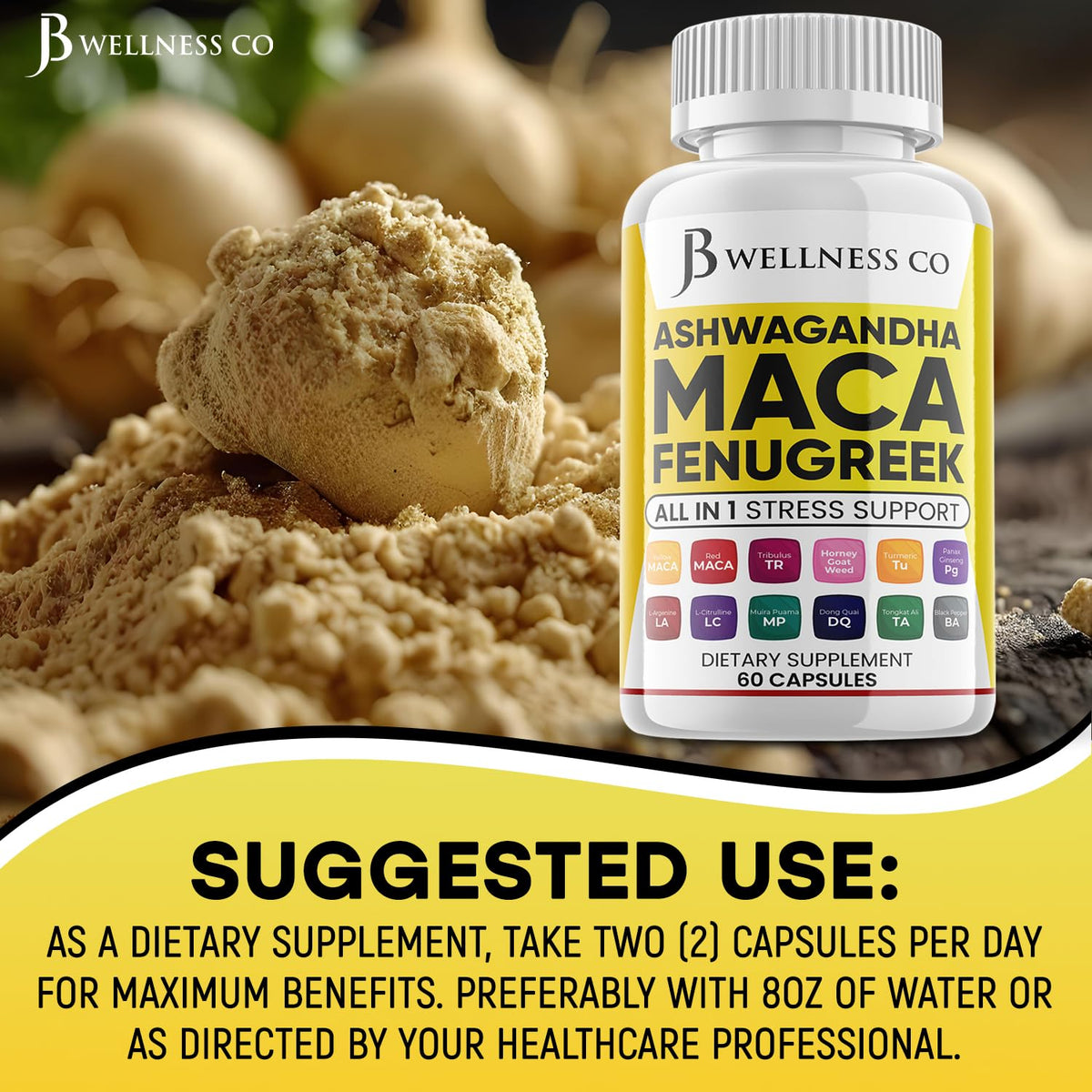 Ashwagandha Maca Root Fenugreek Supplement with Tongkat Ali Ginseng 60 Count C88608