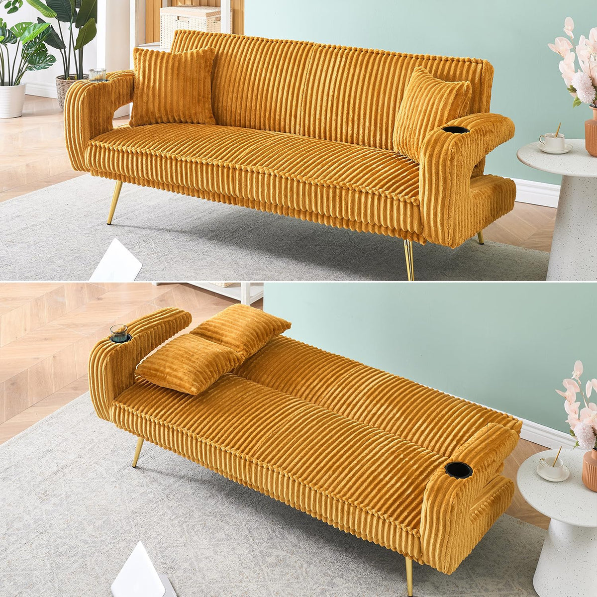 Orange Velvet Convertible Sofa Bed U694104