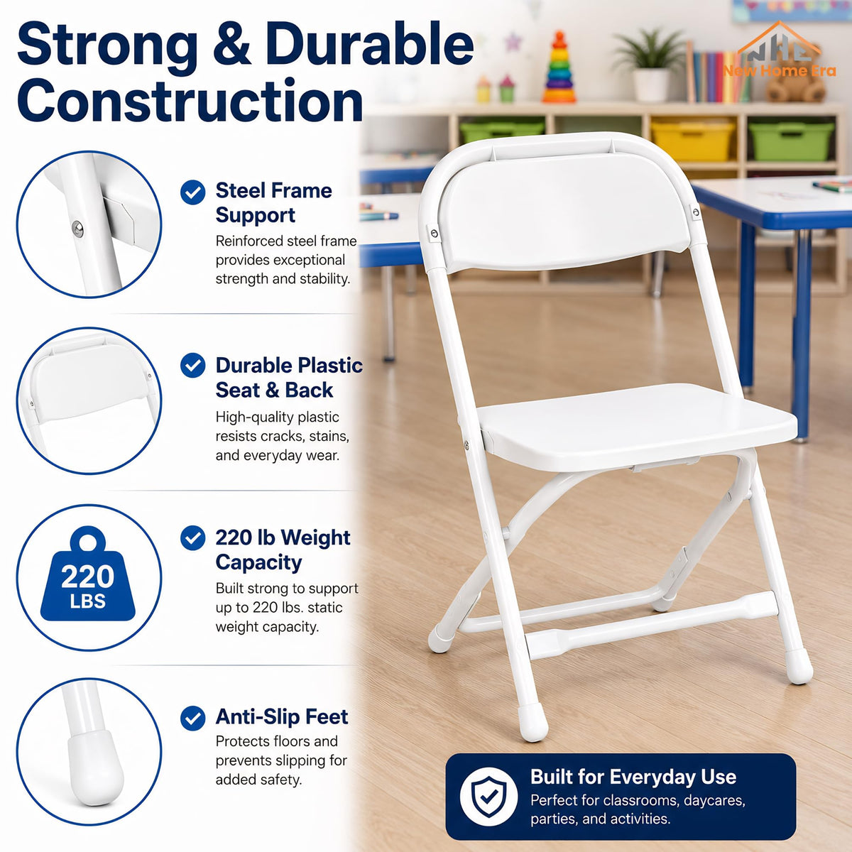 White Kids Plastic Folding Chair with Steel Frame V2748