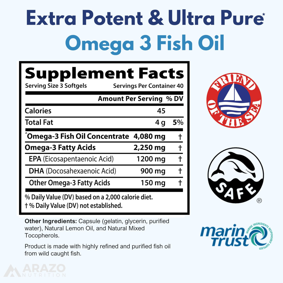 Wild Caught Omega-3 Fish Oil 120 Burpless Lemon Softgels H480