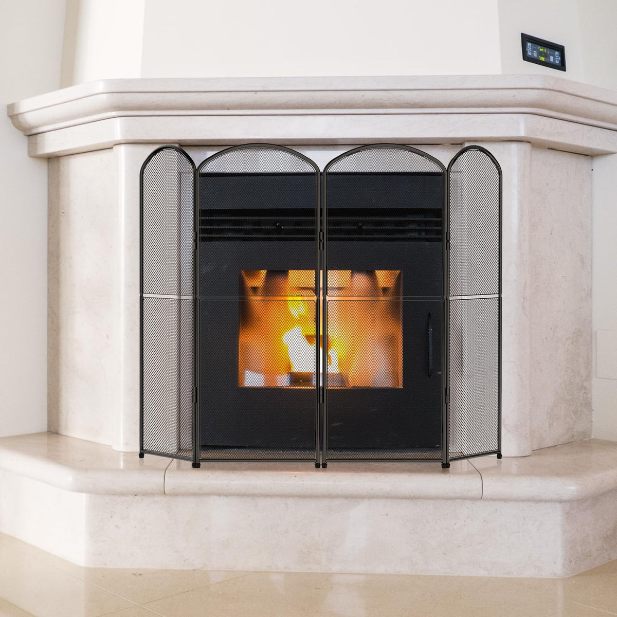 Black 4 Panel Metal Foldable Fireplace Screen O9663