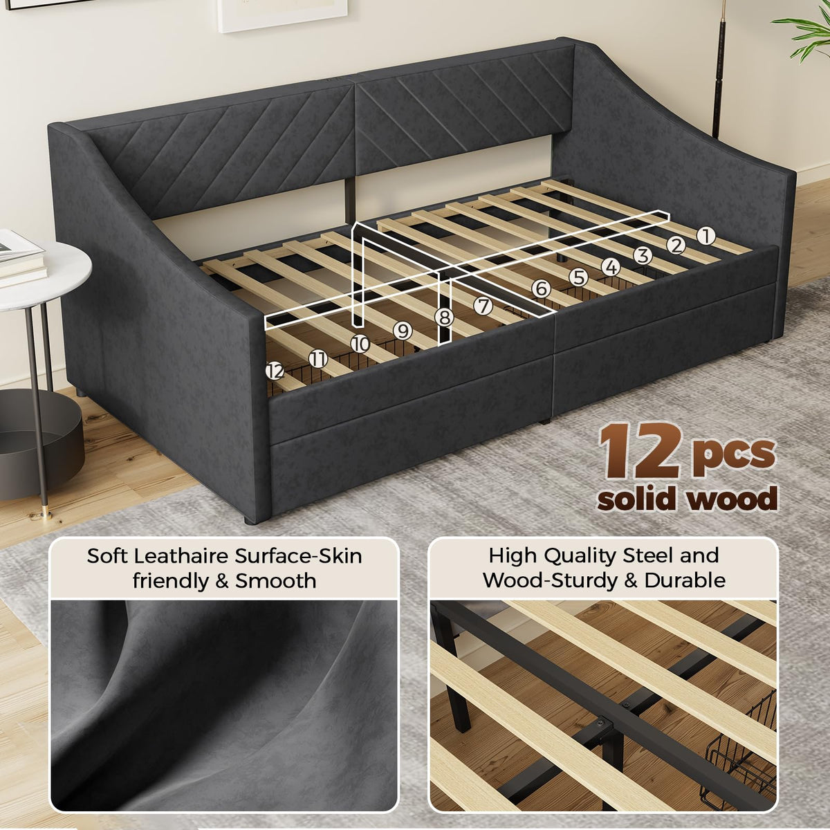Twin Size Upholstered Daybed with 2 Storage Drawers Y257160