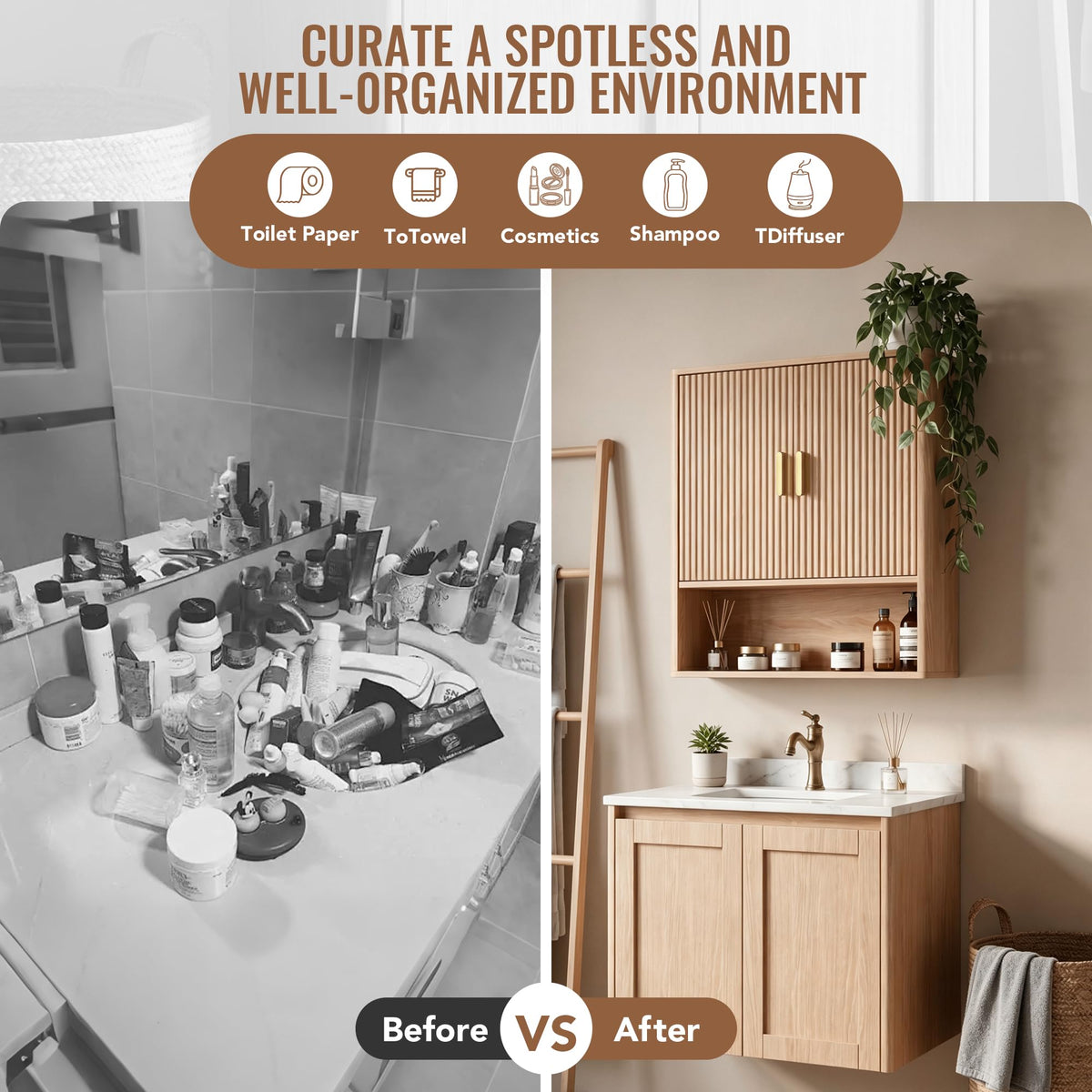 Bathroom Storage Wall Cabinet with Adjustable Wood Shelf & Doors S592
