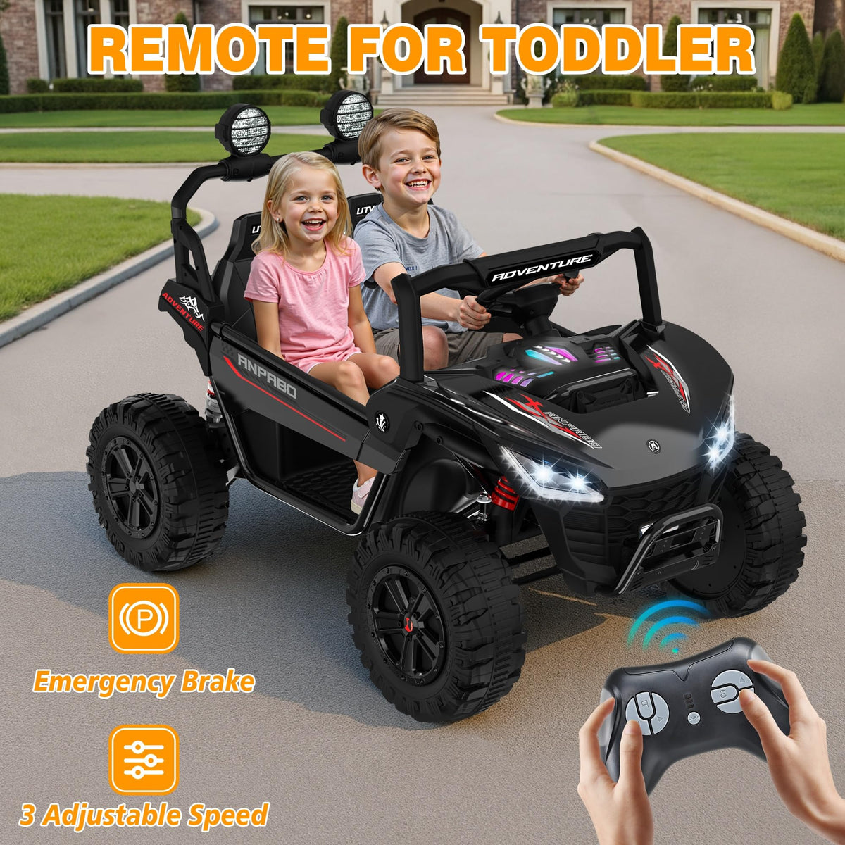 24V Ride on Toy with 4 x 200W Motors, Black F447