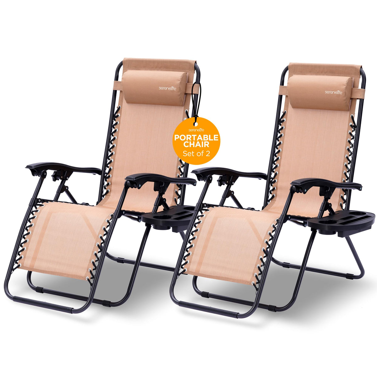Zero Gravity Outdoor Lounge Chairs 2 Pack Folding Recliners with Side Table Cup Holder J9531