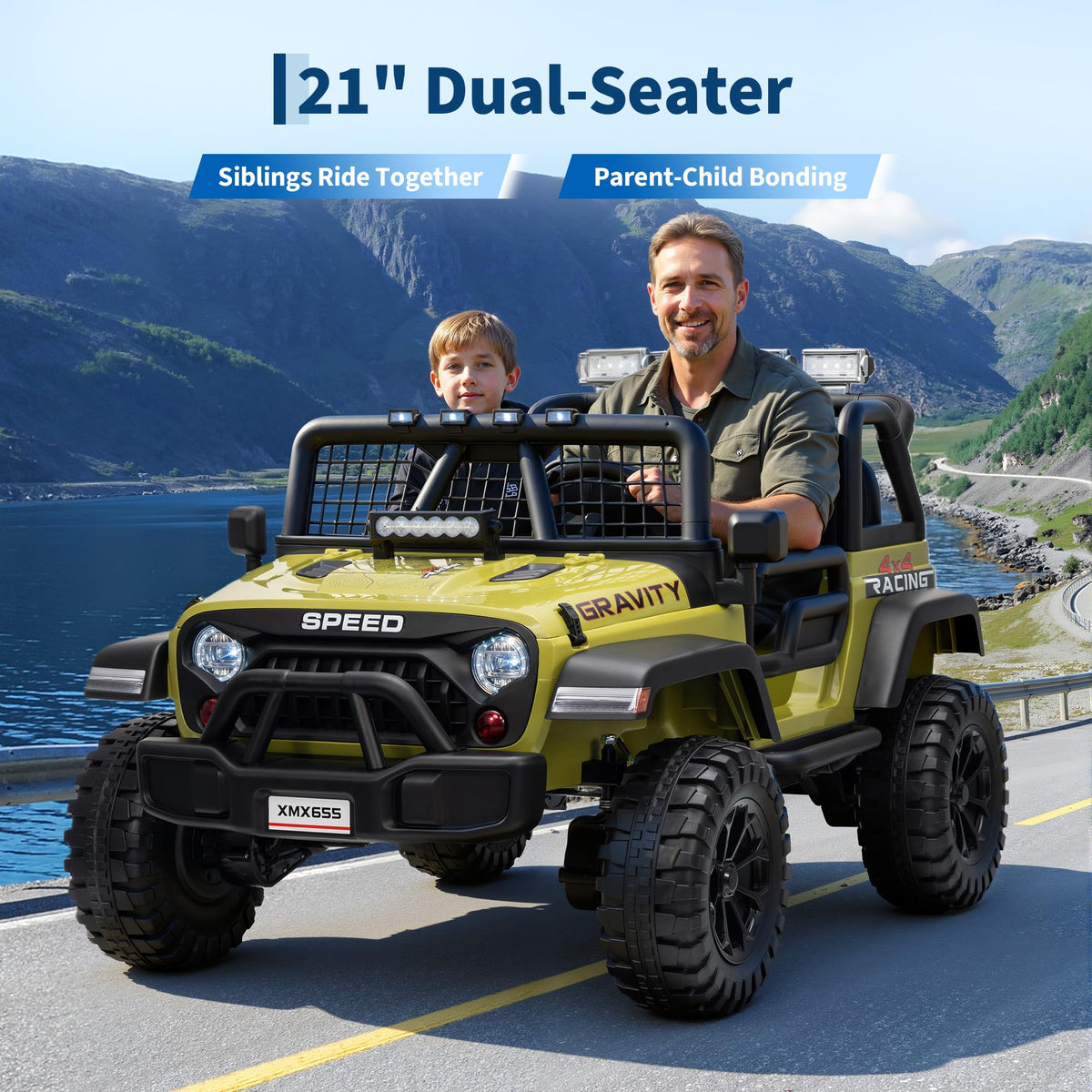 24V 2-Seater Kids Electric Truck with Parent Remote Control, Green F5612