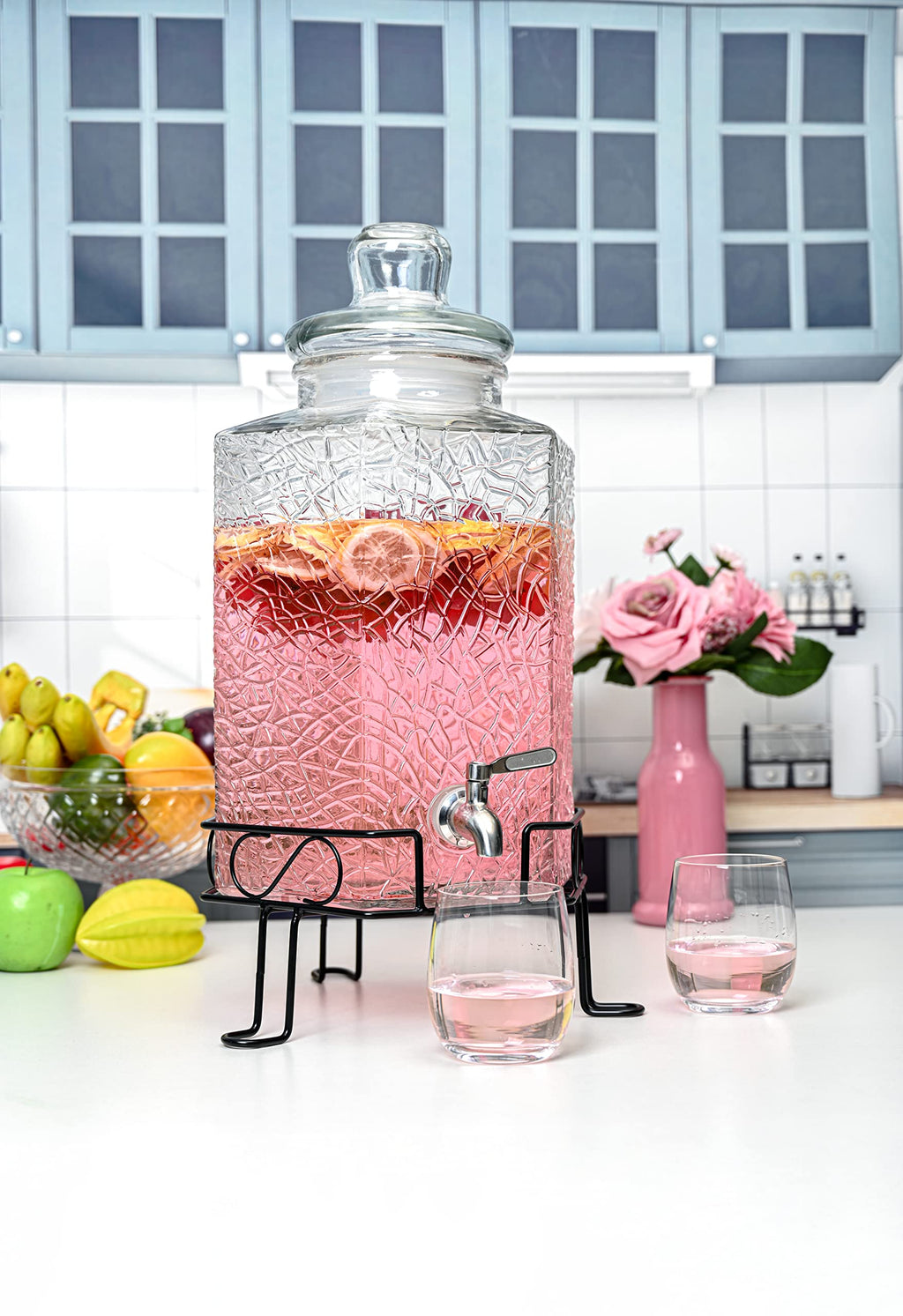 2.5 Gallon Glass Beverage Dispenser with Spigot and Stand L6000