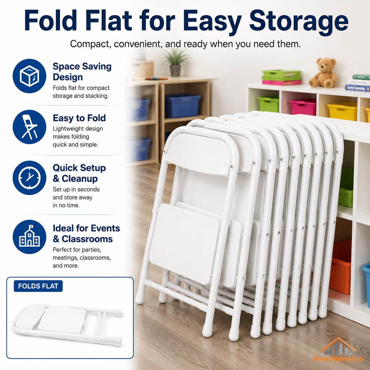 White Kids Plastic Folding Chair with Steel Frame V2748