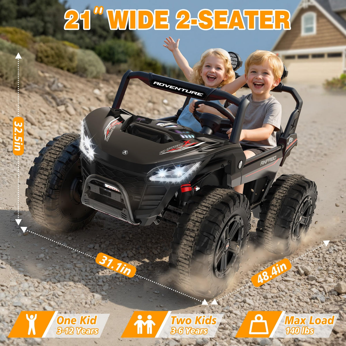 24V Ride on Toy with 4 x 200W Motors, Black F447