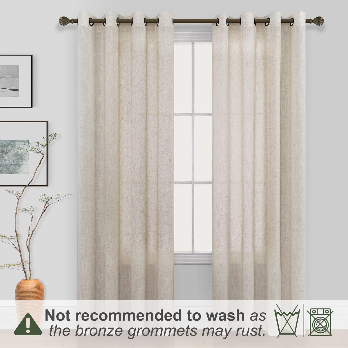 Beige Linen Curtains 2 Panels 84 Inches Long Q760601