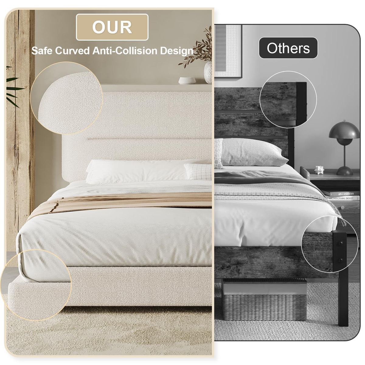 Cream Boucle Upholstered Queen Platform Bed P47600