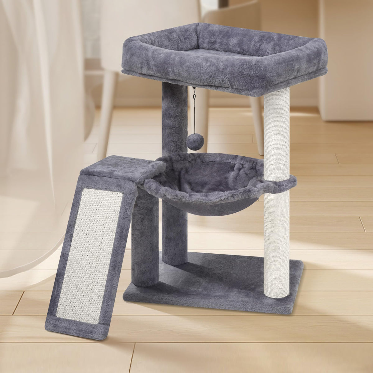 Cat Tree with Scratching Post and Hammock, Grey L977