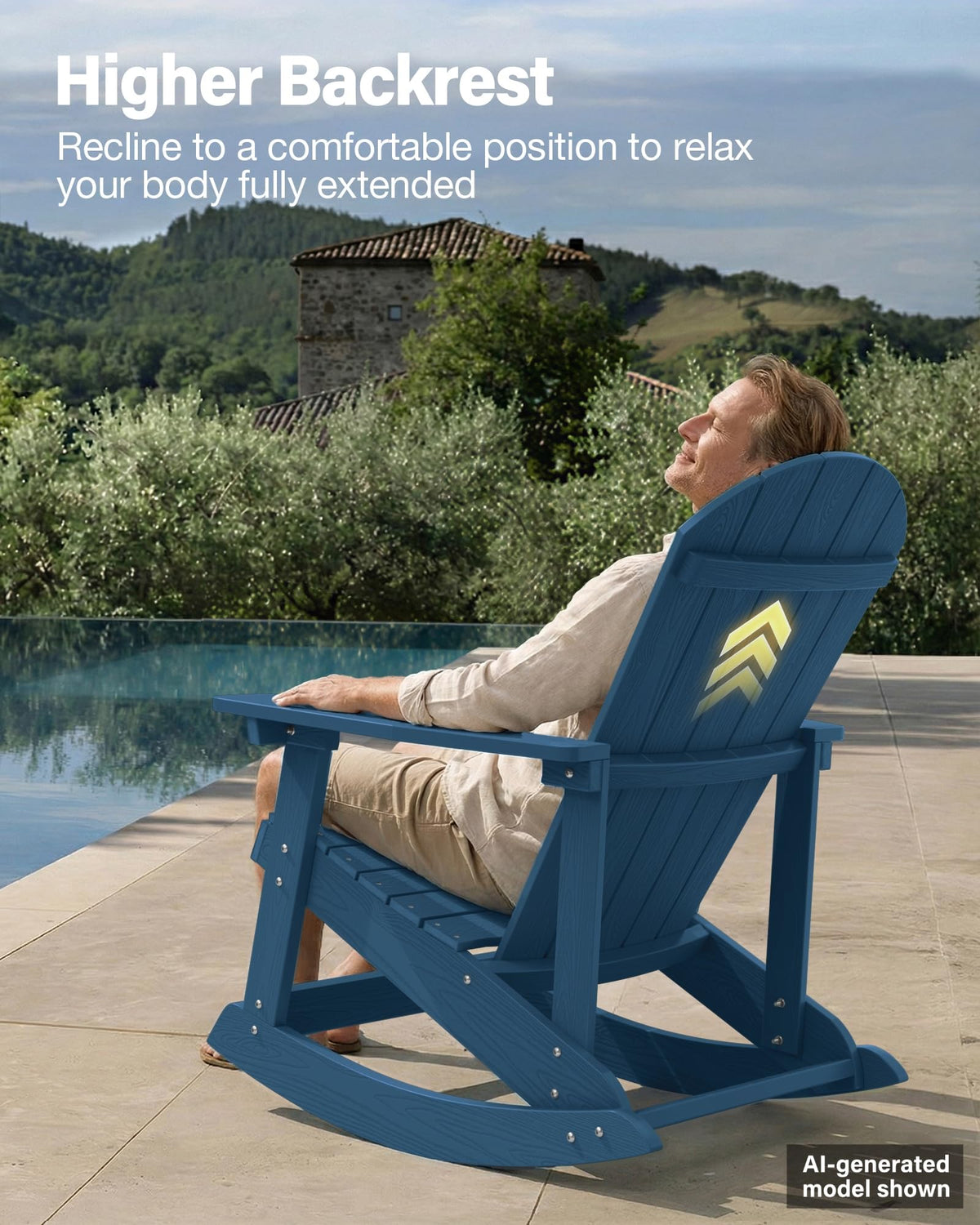 Navy Blue All-Weather Resistant Adirondack Rocking Chair Set of 2 U5974
