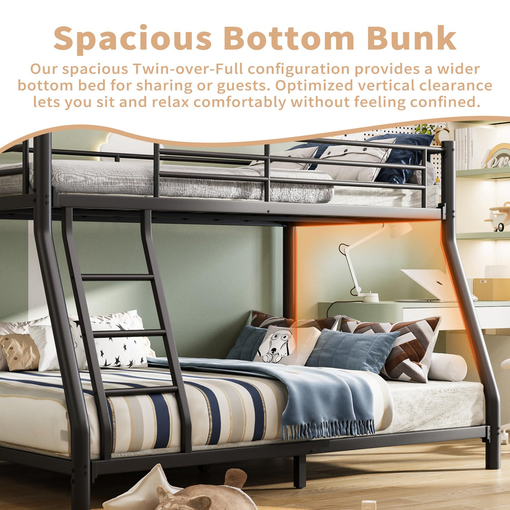 Twin Over Full Metal Bunk Bed with Guardrail and Ladder I9917