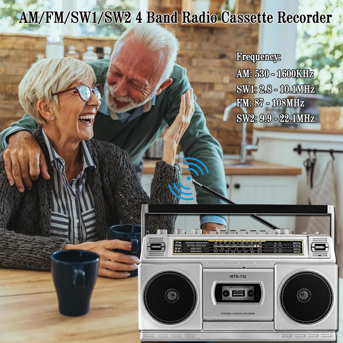 Portable Boombox with Cassette Player Recorder E31476