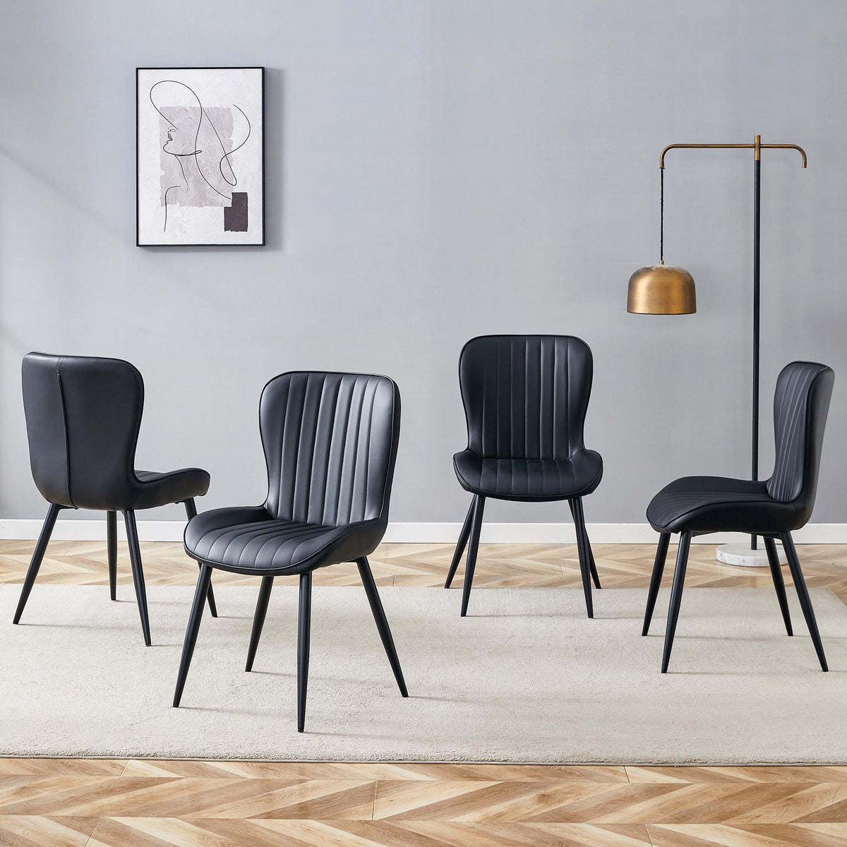 Black Dining Chairs Set of 4 PU Leather Metal Leg K63162