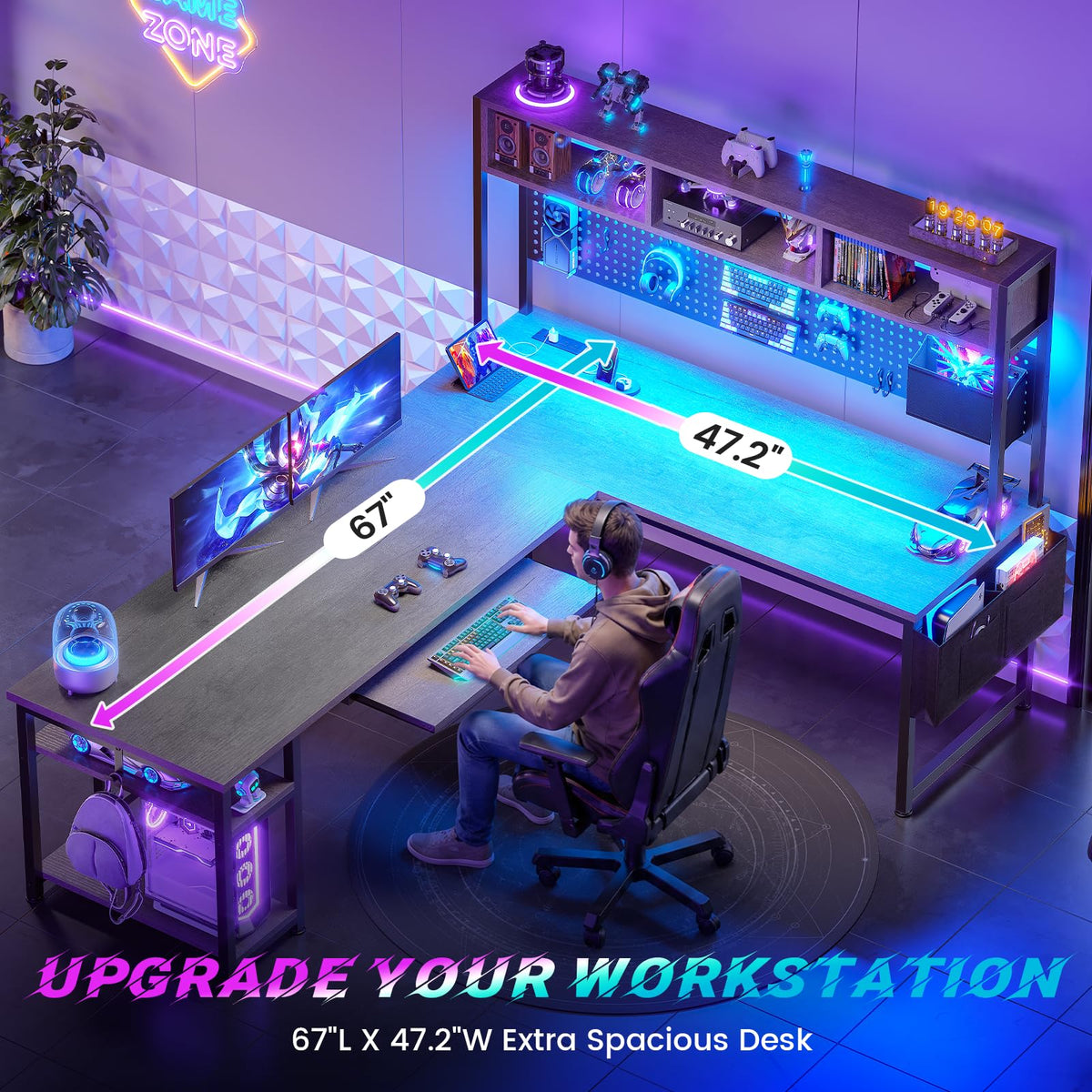 L Shaped Office Desk with Hutch H6219
