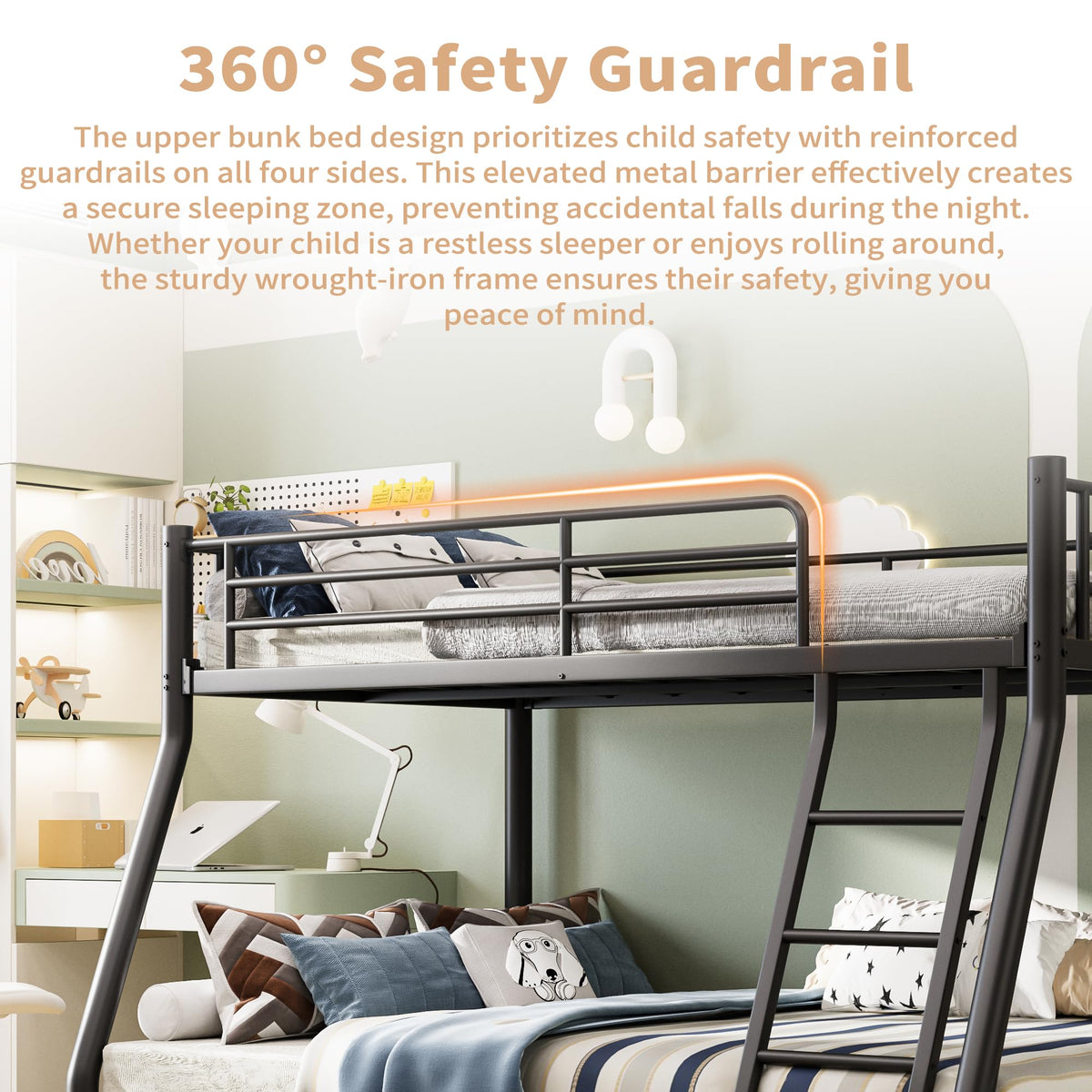 Twin Over Full Metal Bunk Bed with Guardrail and Ladder I9917