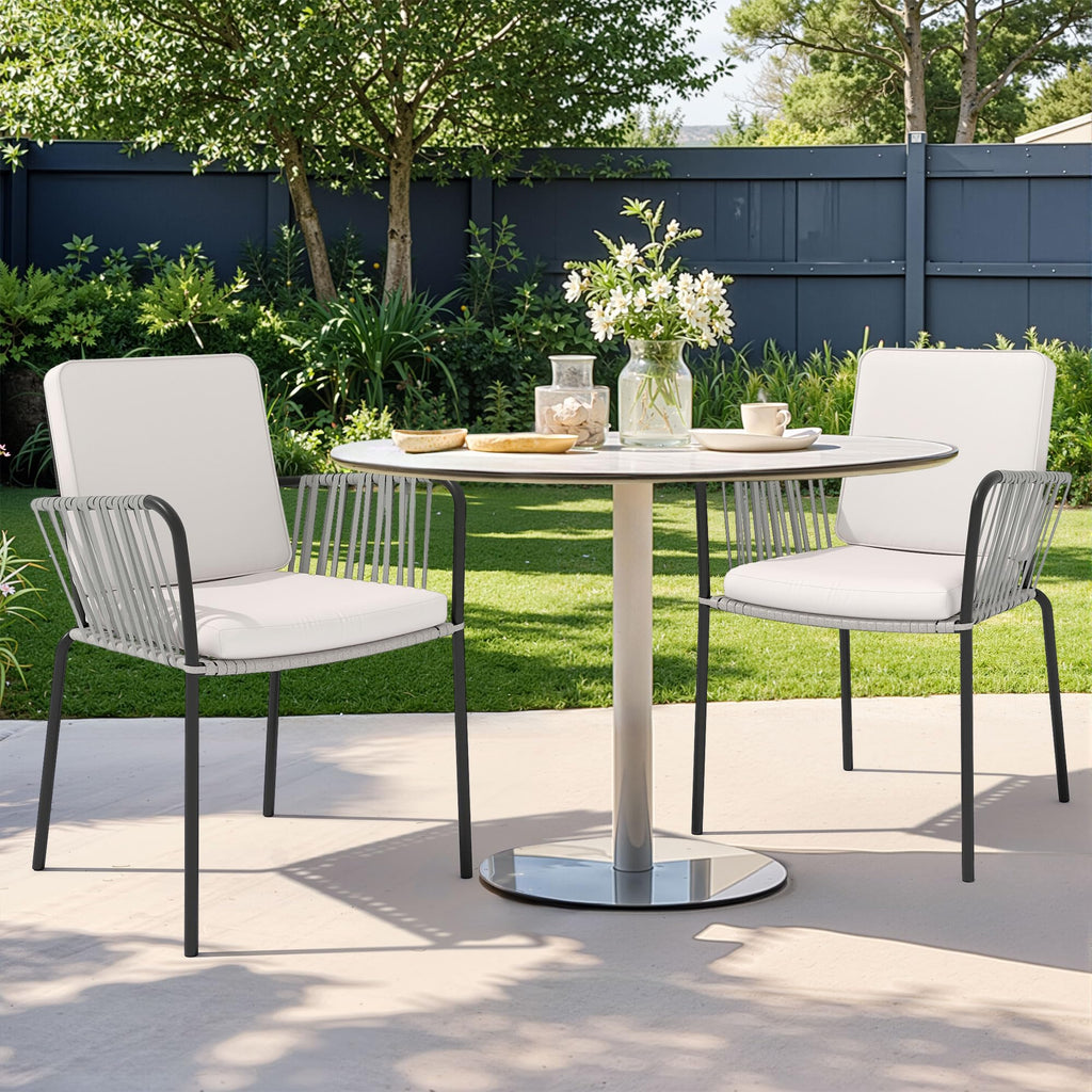 Set of 4 Grey Wicker Outdoor Dining Chairs with Beige Cushion Y7449