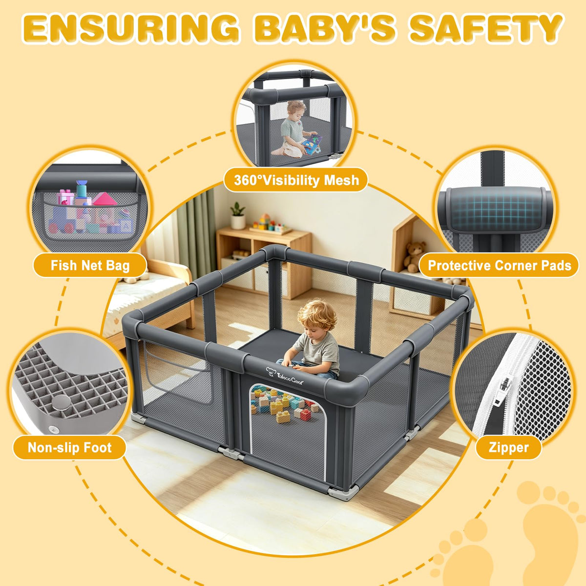 Foldable Baby Playpen with Mat P6610