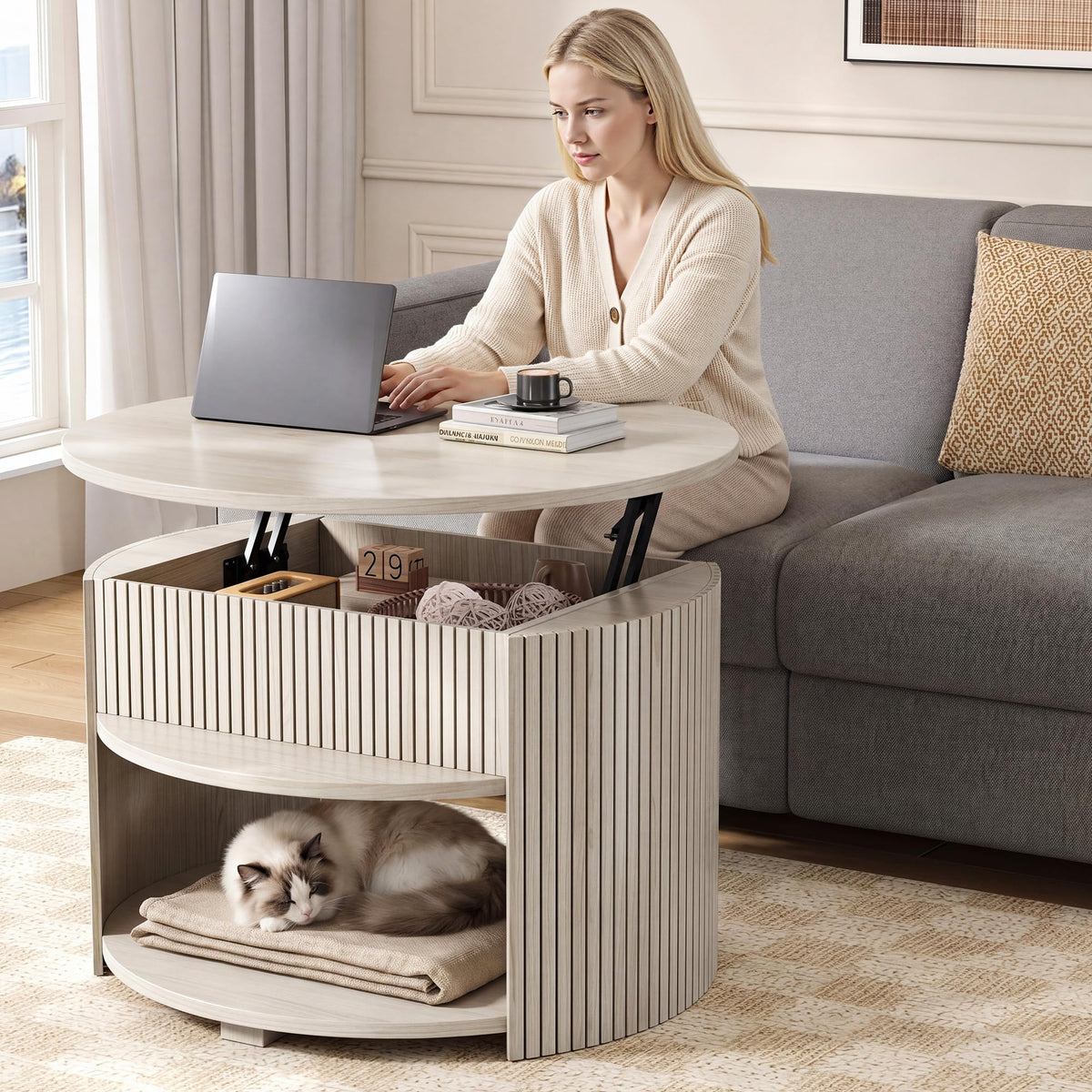 Round Lift Top Coffee Table with Storage G255
