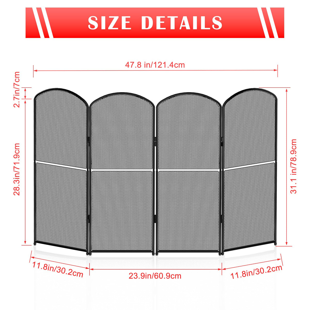 Black 4 Panel Metal Foldable Fireplace Screen O9663