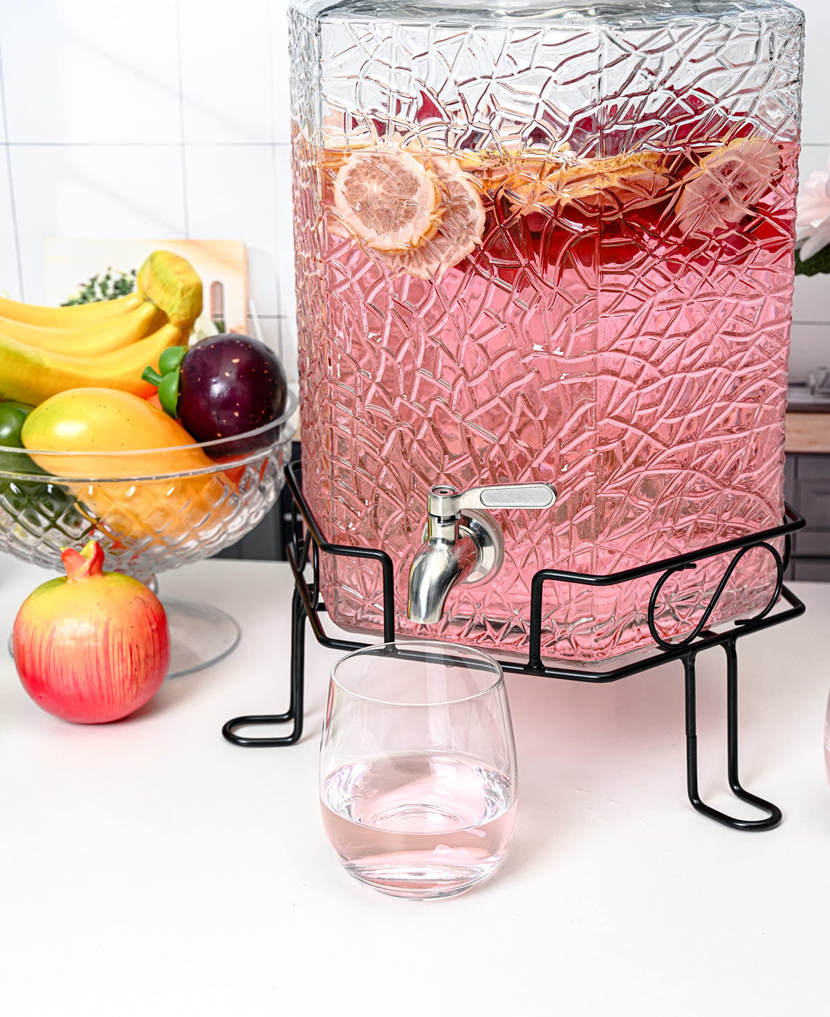 2.5 Gallon Glass Beverage Dispenser with Spigot and Stand L6000