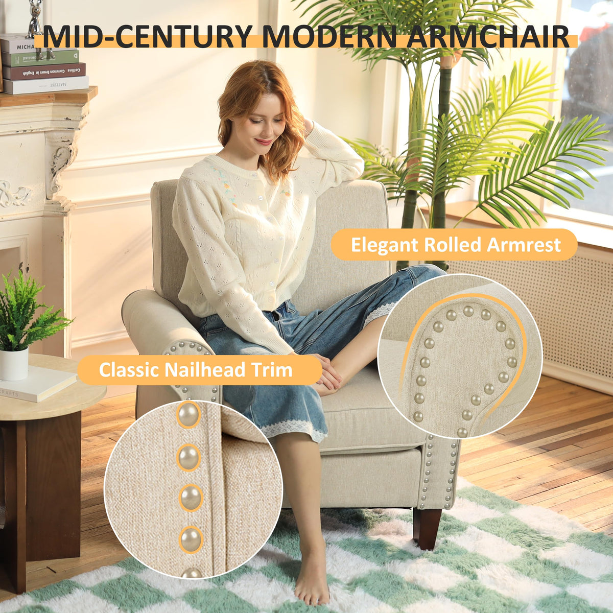 Beige Mid-Century Modern Accent Chairs Set of 2 Q1456