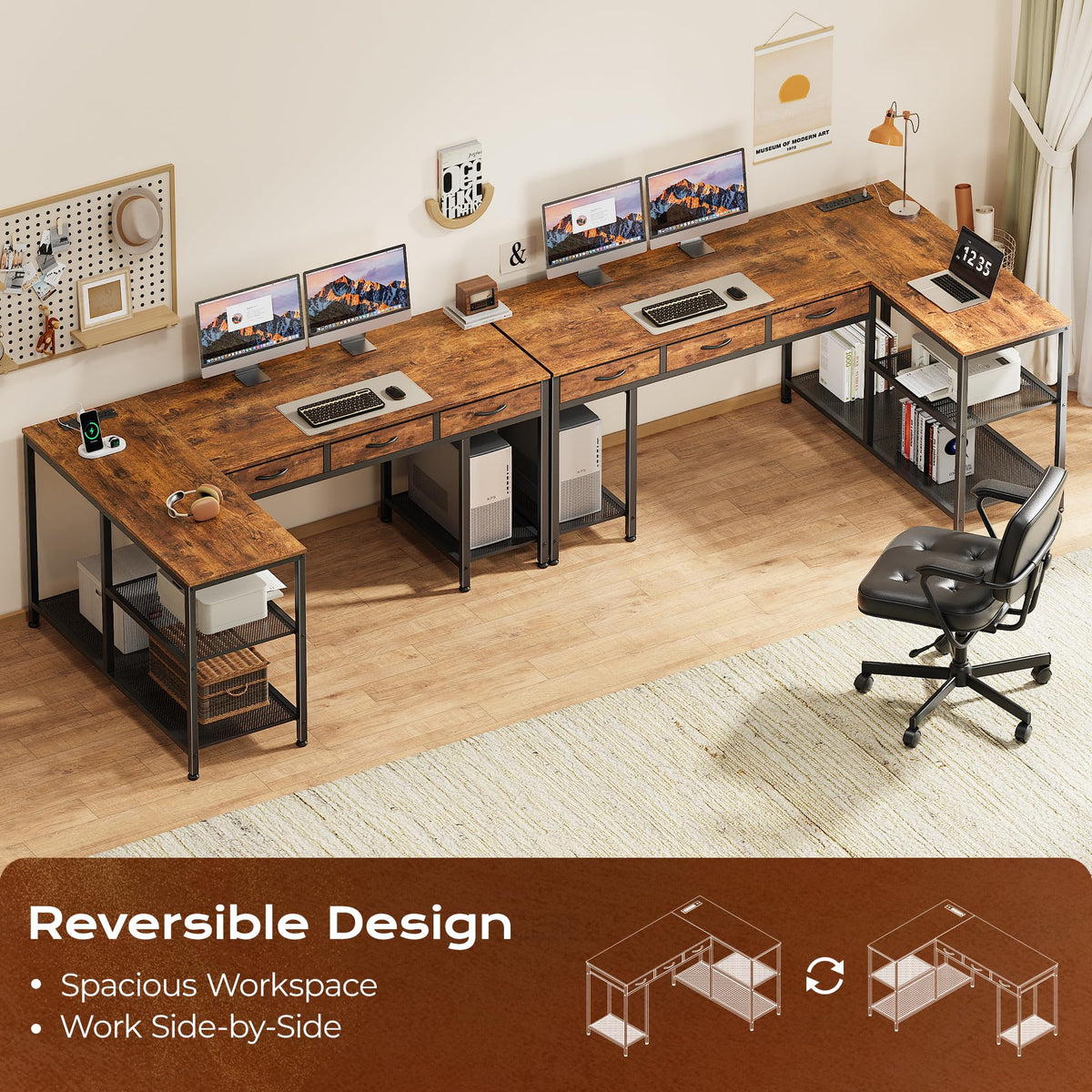55 Inch L Shaped Office Desk with Power Outlets and Type-C Port W61963
