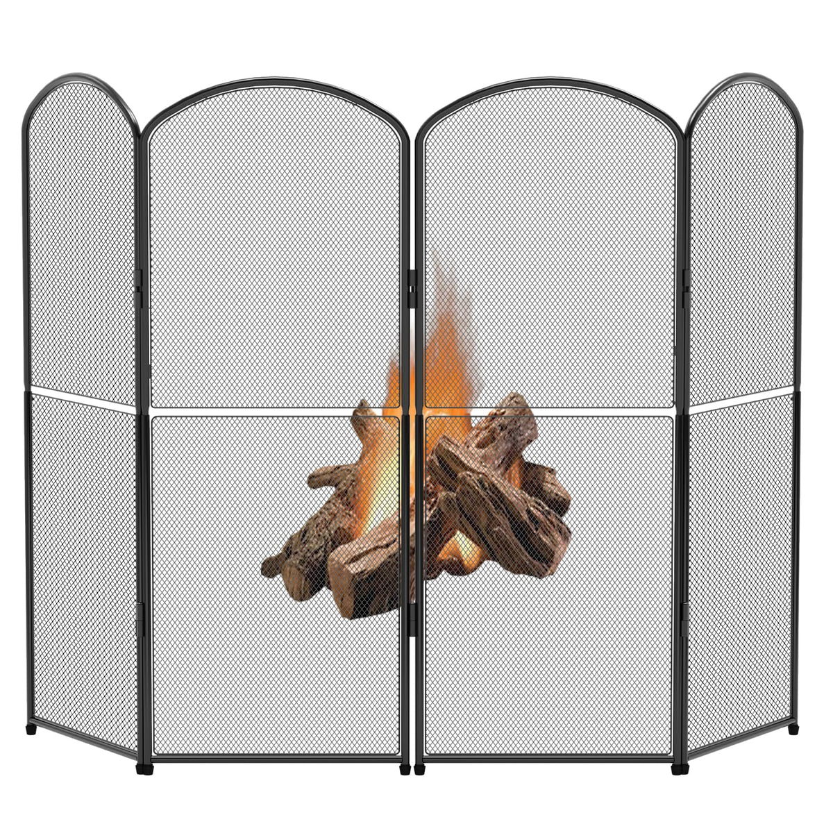 Black 4 Panel Metal Foldable Fireplace Screen O9663