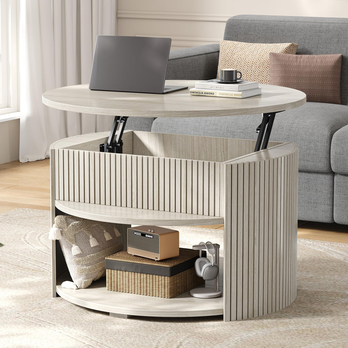 Round Lift Top Coffee Table with Storage G255