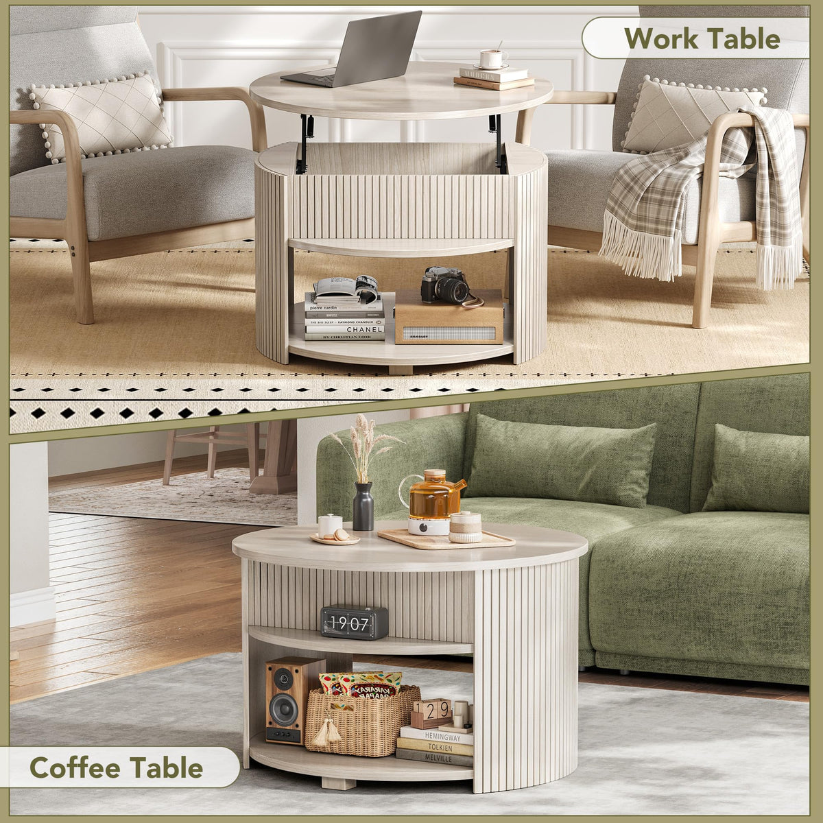 Round Lift Top Coffee Table with Storage G255